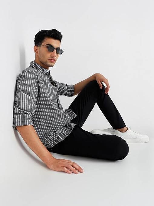 MARK & ALBERT Men's Blue Linen Shirt